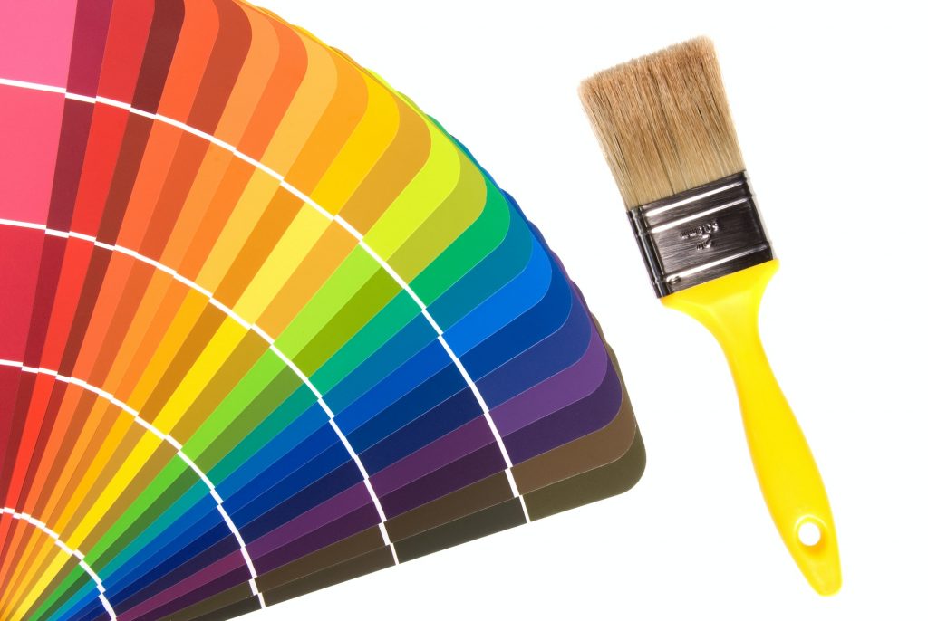 Paint color cards and brush